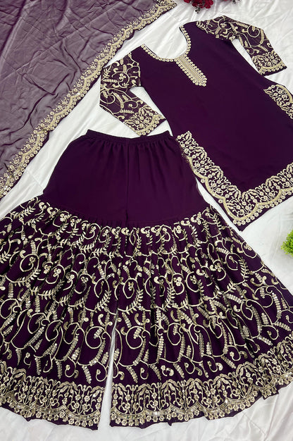 Purple Gharara Suit Set with Dupatta – Ready-to-Wear Collection