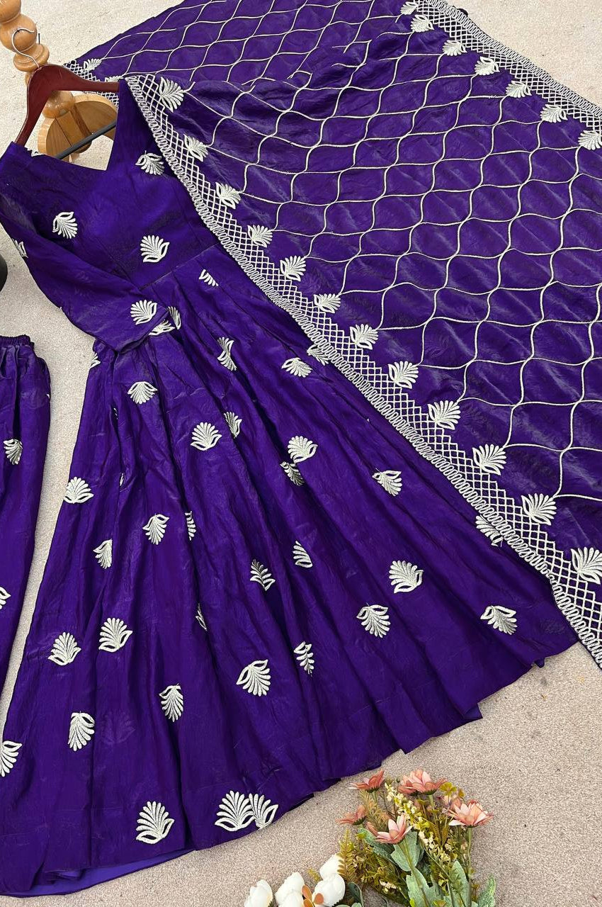 Fendy Silk Embroidered Gown Set with Sequins Work & Dupatta – Fully Stitched Elegance