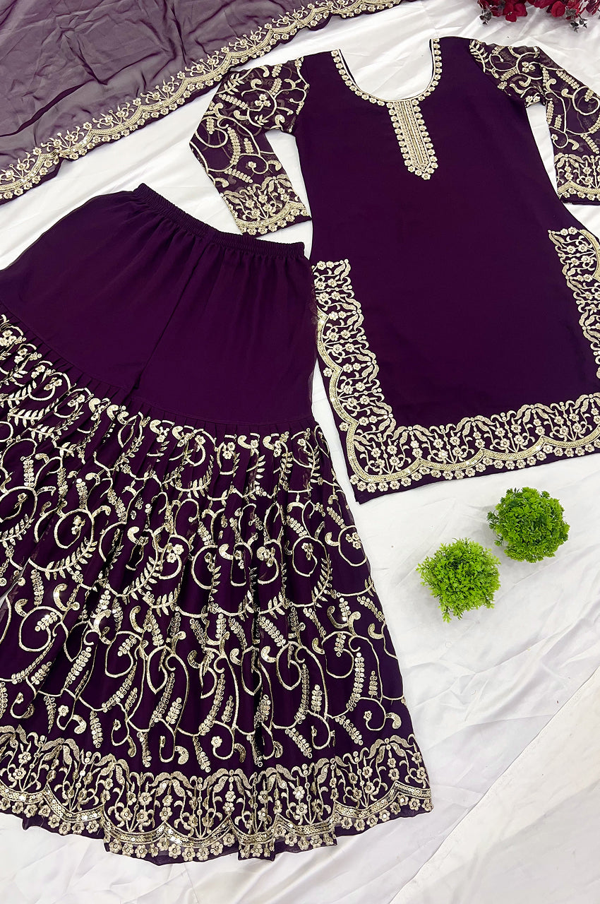 Purple Gharara Suit Set with Dupatta – Ready-to-Wear Collection