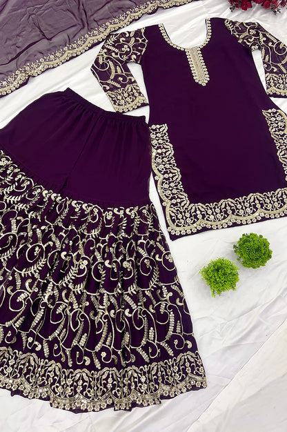 Purple Gharara Suit Set with Dupatta – Ready-to-Wear Collection