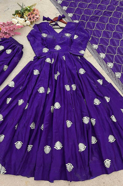 Fendy Silk Embroidered Gown Set with Sequins Work & Dupatta – Fully Stitched Elegance