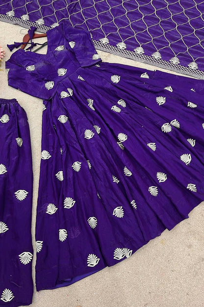 Fendy Silk Embroidered Gown Set with Sequins Work & Dupatta – Fully Stitched Elegance