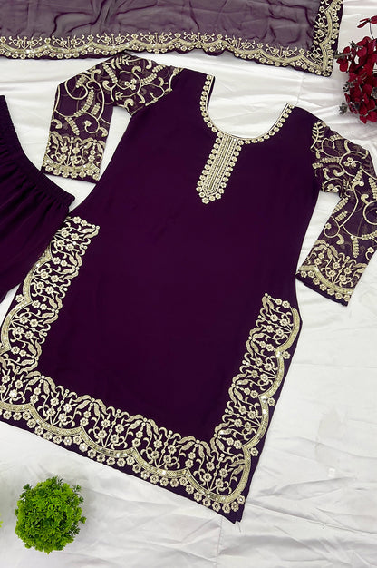 Purple Gharara Suit Set with Dupatta – Ready-to-Wear Collection