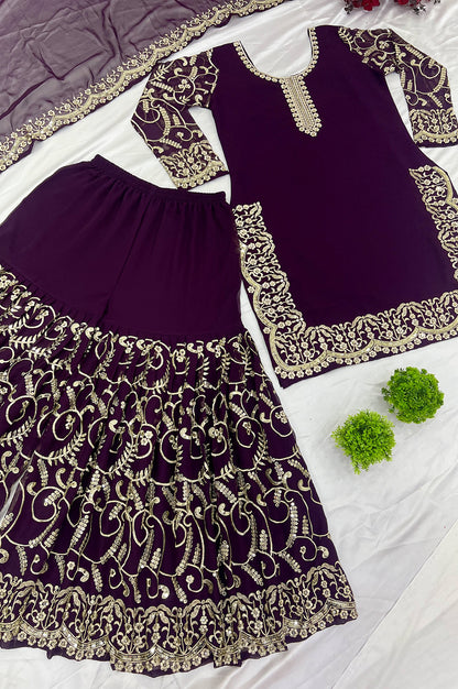 Purple Gharara Suit Set with Dupatta – Ready-to-Wear Collection