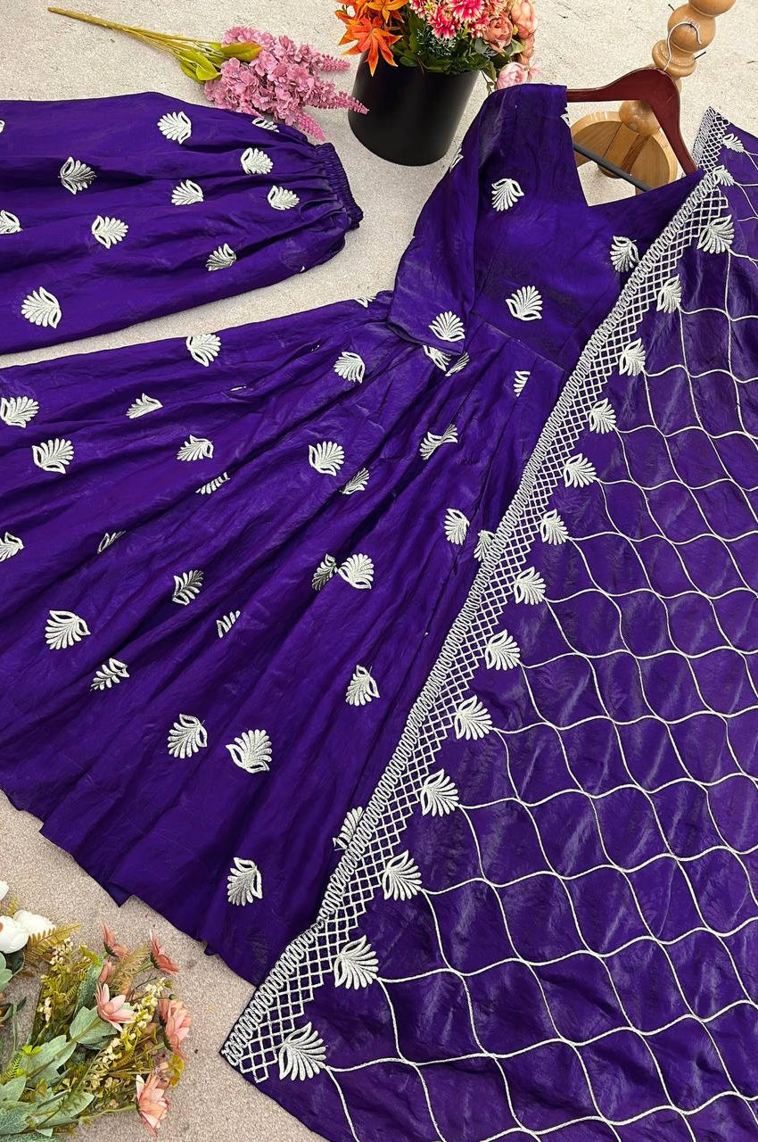 Fendy Silk Embroidered Gown Set with Sequins Work & Dupatta – Fully Stitched Elegance