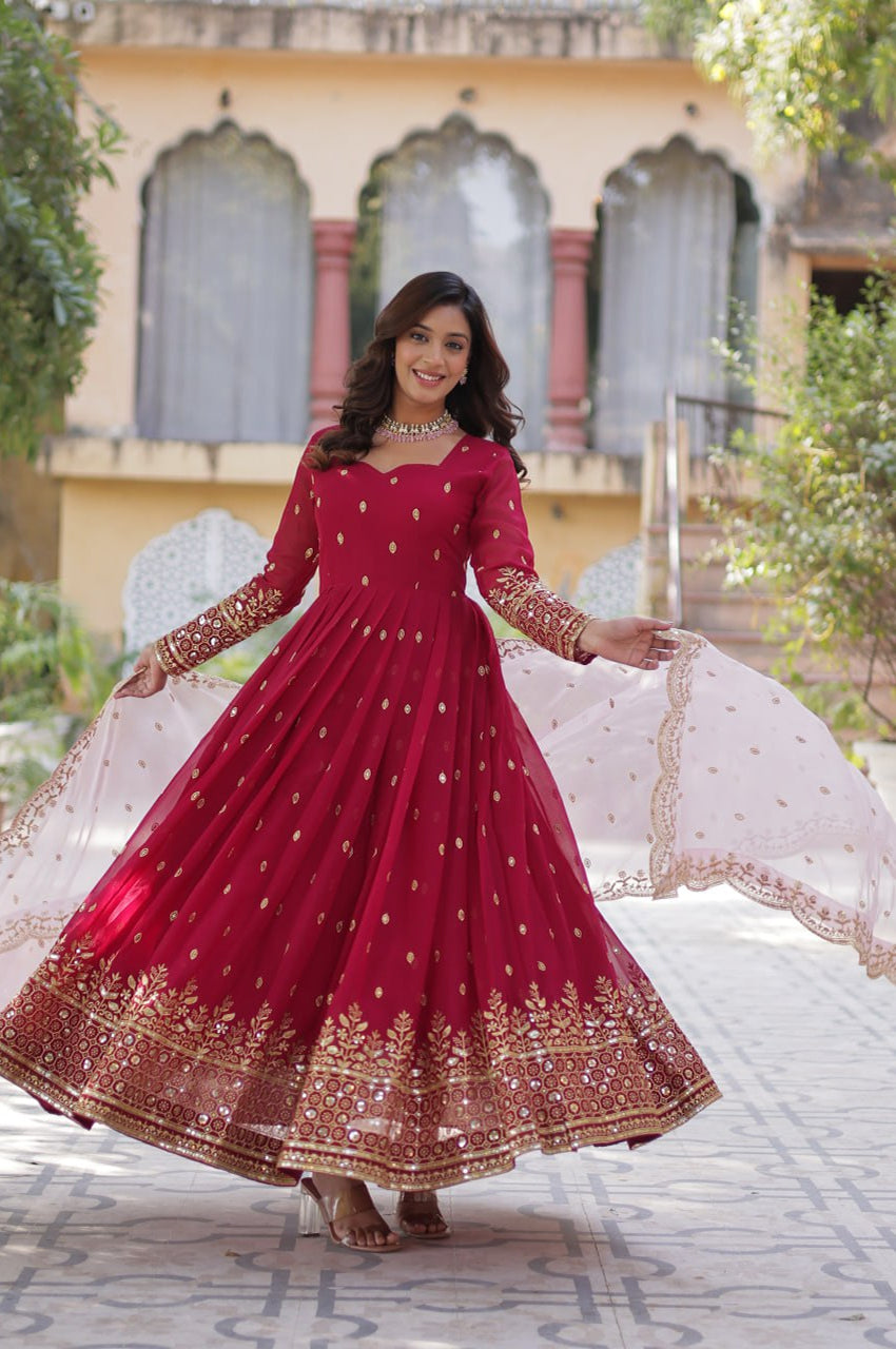Premium Embroidered Gown with Dupatta – Fully Stitched Edition