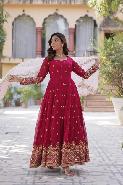 Premium Embroidered Gown with Dupatta – Fully Stitched Edition