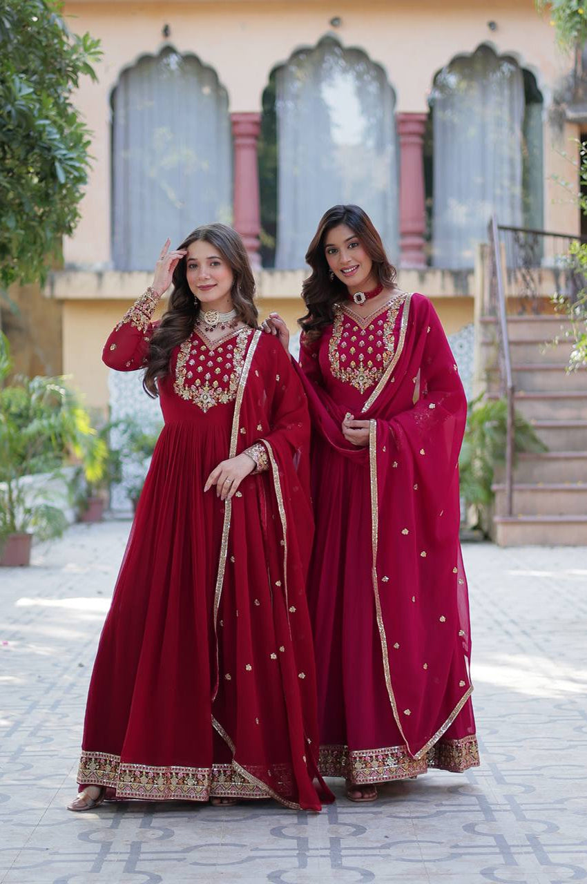 Premium Faux Blooming Gown with Heavy Embroidered Dupatta