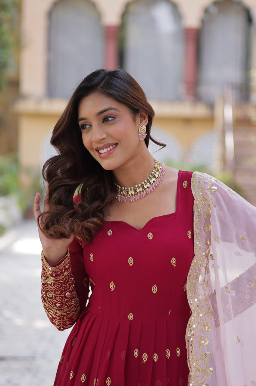 Premium Embroidered Gown with Dupatta – Fully Stitched Edition