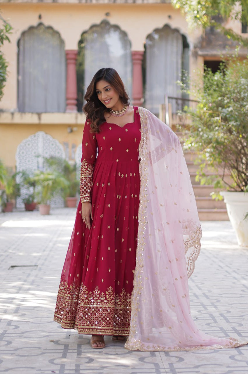 Premium Embroidered Gown with Dupatta – Fully Stitched Edition