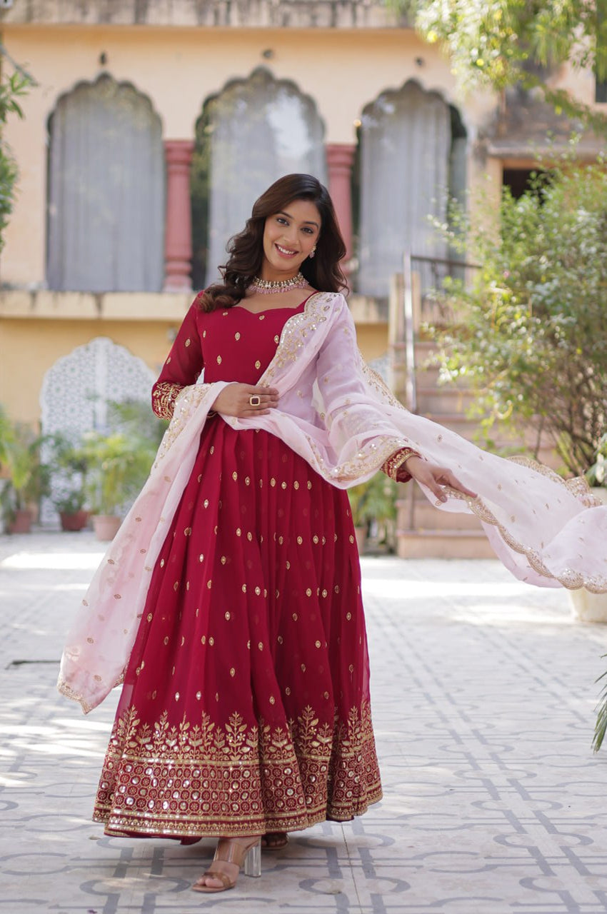 Premium Embroidered Gown with Dupatta – Fully Stitched Edition