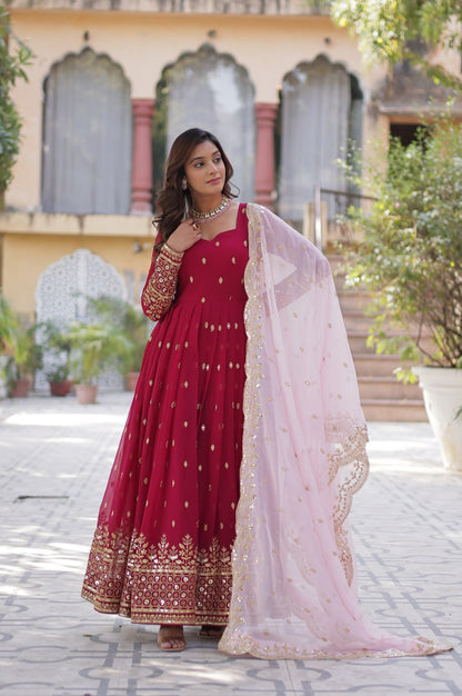 Premium Embroidered Gown with Dupatta – Fully Stitched Edition