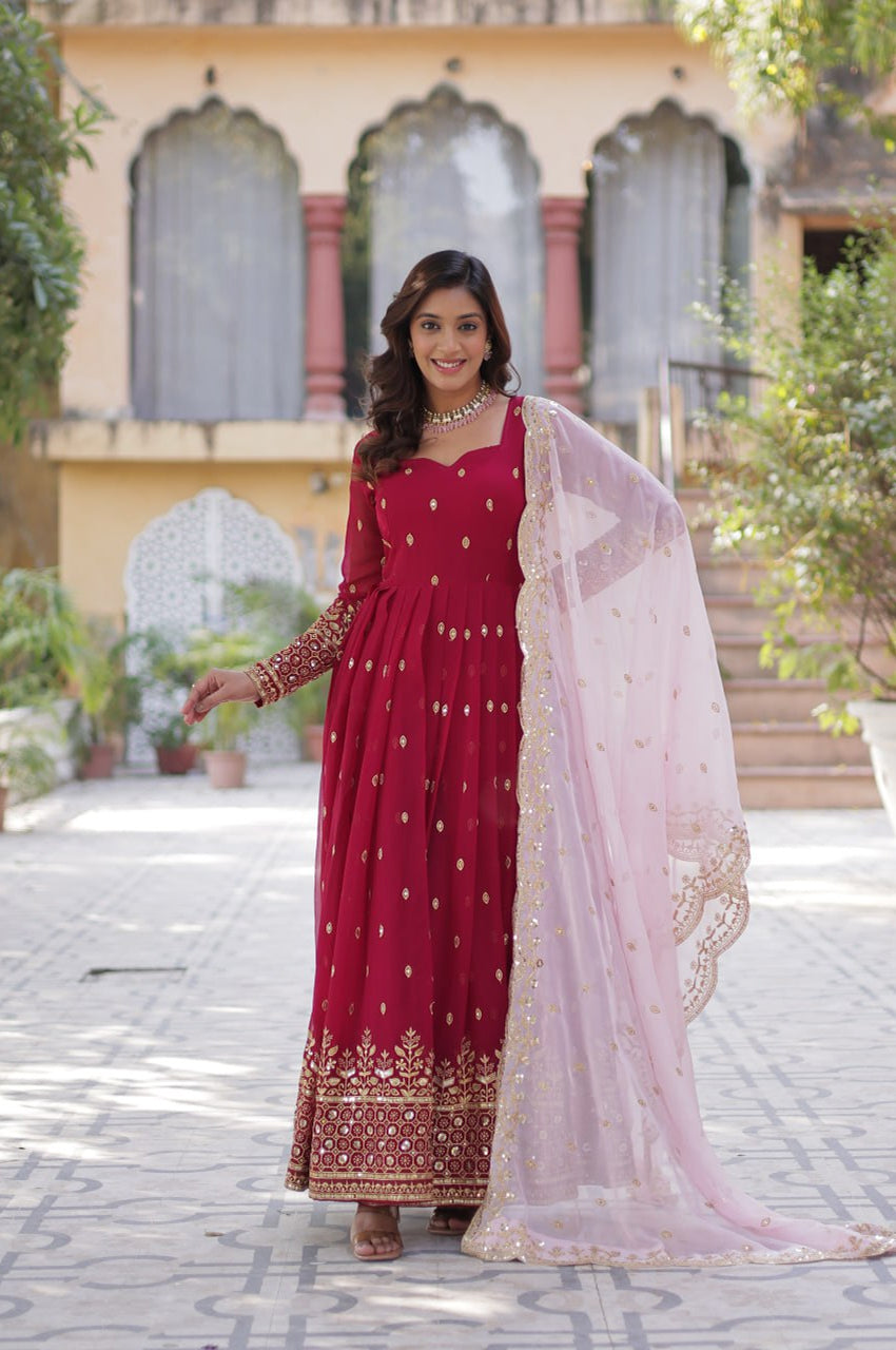 Premium Embroidered Gown with Dupatta – Fully Stitched Edition