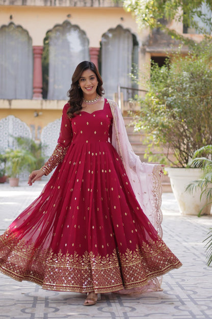 Premium Embroidered Gown with Dupatta – Fully Stitched Edition