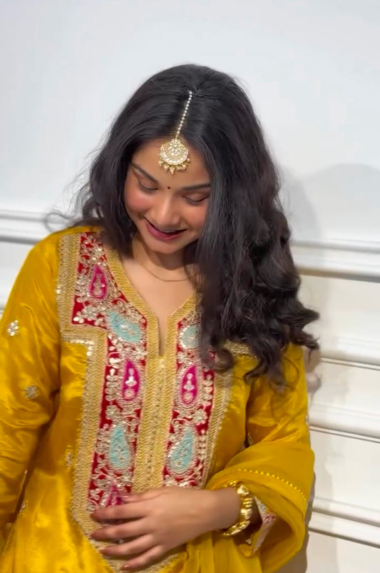 Yellow Gharara Suit Set with Dupatta – Ready-to-Wear Collection