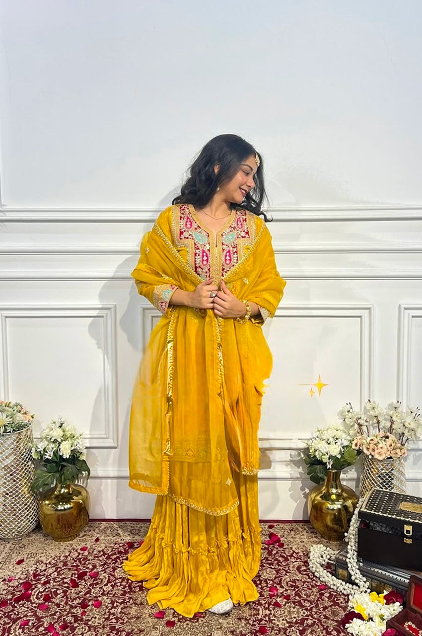 Yellow Gharara Suit Set with Dupatta – Ready-to-Wear Collection