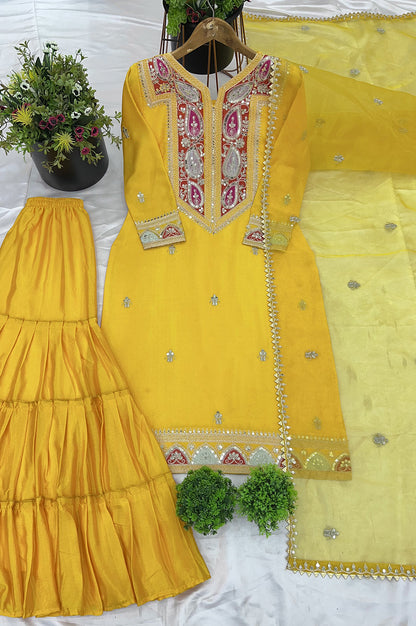 Yellow Gharara Suit Set with Dupatta – Ready-to-Wear Collection