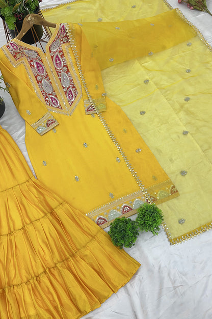 Yellow Gharara Suit Set with Dupatta – Ready-to-Wear Collection