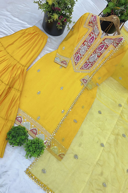 Yellow Gharara Suit Set with Dupatta – Ready-to-Wear Collection
